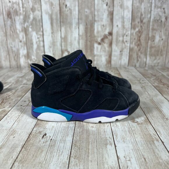 Air Jordan 6 Retro Black‎ Purple Turquoise Basketball Sneakers Youth Size 9C - Picture 1 of 8